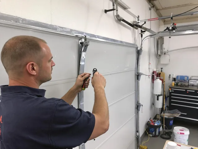 Before and after garage door dent repair by Madison Garage Door Repair in Madison