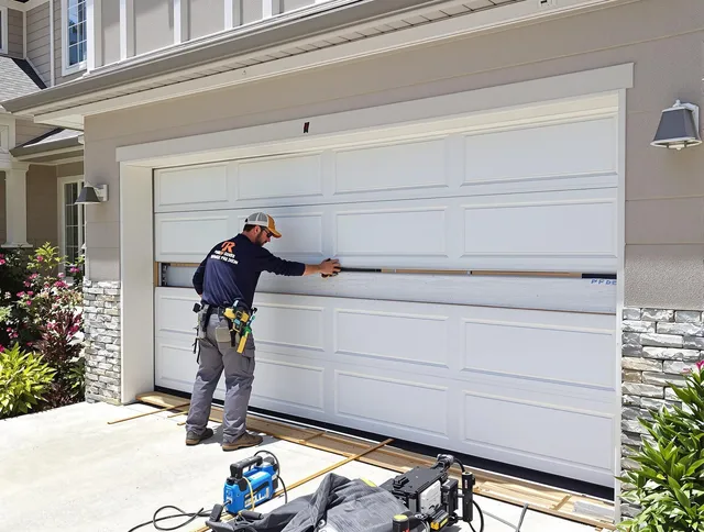 Madison Garage Door Repair team performing complete garage door replacement at Madison residence